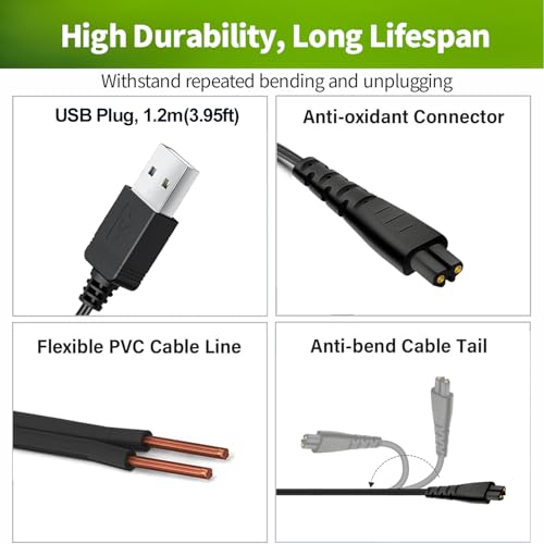USB Charger Cord Compatible with Remington XR7000 HC4250, Remington Shaver Razor Replacement Charging Cable Power Cord