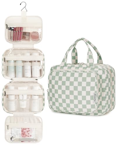 Narwey Hanging Toiletry Bag for Women - Green Checkerboard Medium