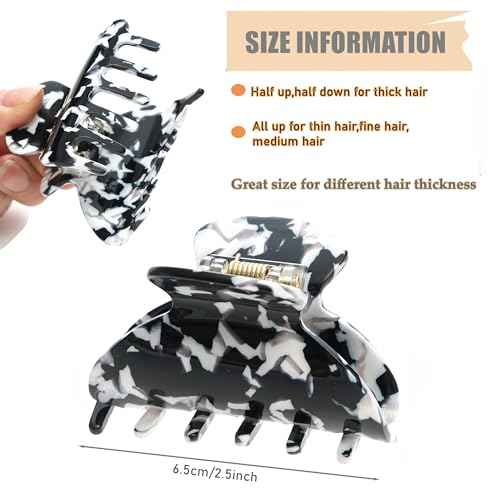 2 Pcs Small Medium Hair Claw Clips for Women Tortoise Shell Claw Hair Clips for Thin Fine Medium Thick Hair