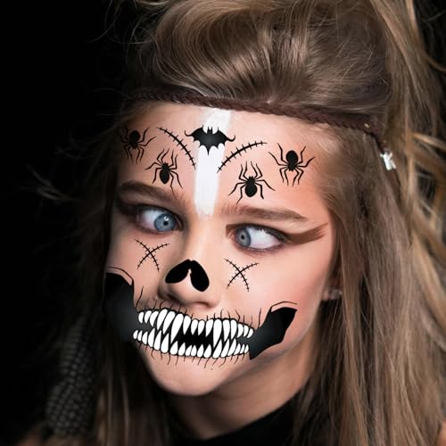 Skull & Creepy-Mouth Temporary Tattoo Stickers, 4-Pack
