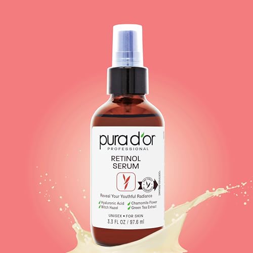 PURA D'OR Retinol Serum Nighttime Facial Skincare ? 3.3 oz Overnight Treatment Featuring Aloe Vera Botanical Extracts, Lightweight Fast-Absorbing Hydration for Smoother-Looking Texture, Tone, Radiance