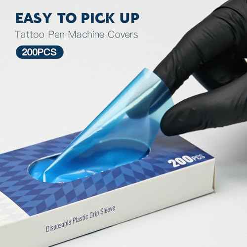 Wormhole Tattoo 200Pcs Plastic Tattoo Machine Covers, 3Pcs Tattoo Grip Tape, Disposable Tattoo Pen Covers for Tattoo Beginners 65 * 180mm - Blue