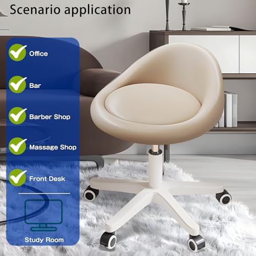 Rolling Stool ? Ergonomic Swivel Seat, Adjustable Height, Ultra-Quiet Wheels, Padded PU Leather Cushion, for Salon, Office, Massage & Medical Use Khaki