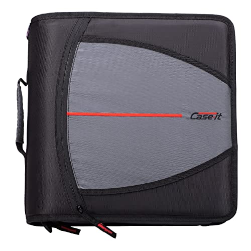 Case-it Mighty Zip Tab Zipper Binder, 3" O-Ring with 5-Color tabs, Expanding File Folder and Shoulder Strap and Handle, D-146- Jet Black