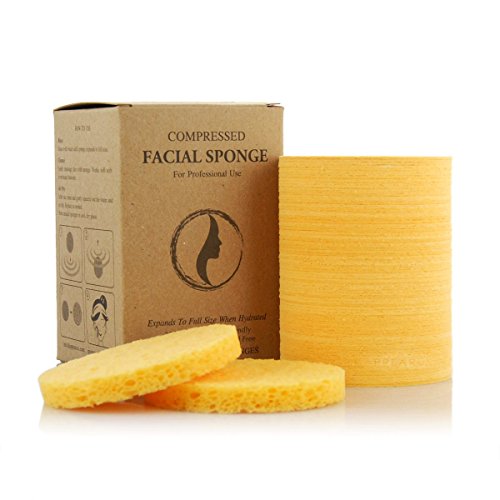 Appearus Natural Cellulose Facial Sponges ? 100 Pack (Compressed) ? Professional Spa Facial Sponge Pads for Cleansing, Exfoliating, Makeup Removal ? Natural Yellow ? Gentle on Sensitive Skin