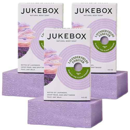 JUKEBOX Soap, Lavender Fields Forever, Natural Bar Soap for Women, Cold Process, Bath Soap, No Harmful Ingredients,Created for All Skin Types,Lavender,Pear,Driftwood-a Dr. Squatch Brand-4.5oz, 3 Pack
