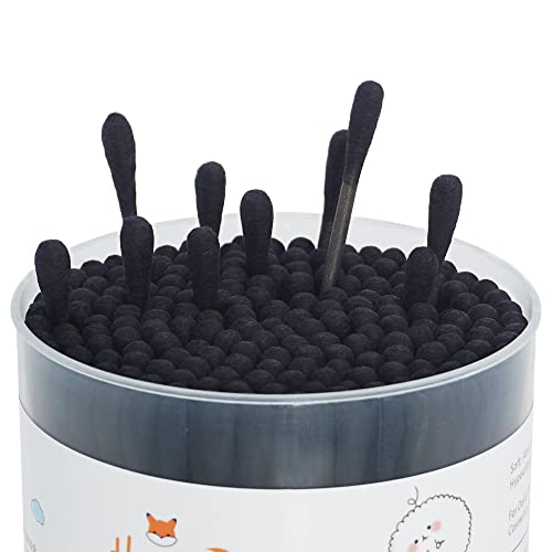 HOMEFOX Black Cotton Swabs - 200 Count Organic Precision Tips