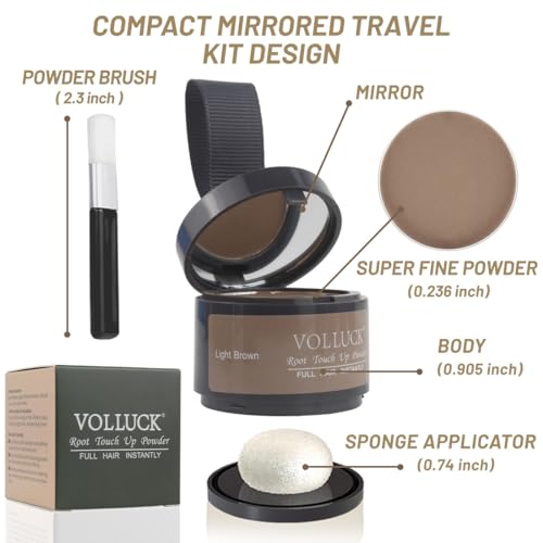 VOLLUCK Light Brown Root Touch Up Powder 0.14oz Instant Gray & Thinning Hair Concealer