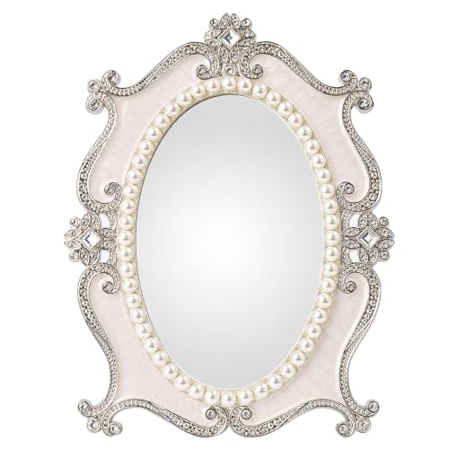 Nerien Vintage Oval Mirror with Stand, Pearl Floral Frame