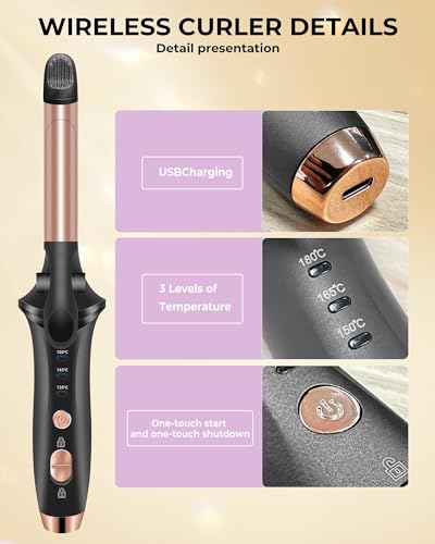 Cordless Rechargeable Curling Iron with USB & 4000mAh Battery