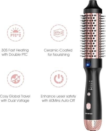ZAVAREA 1.5" Thermal Brush - Ceramic Ionic Hair Styler, 4 Heat Settings