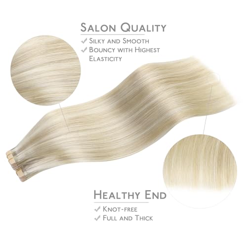 WENNALIFE 18" Ash Blonde Highlighted Tape-In Hair Extensions - 40pcs