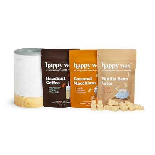 Happy Wax Marble Signature Warmer and Wax Melts Kit (Coffee) - Includes: Hazenut Coffee, Caramel Macchiato and Vanilla Bean Latte