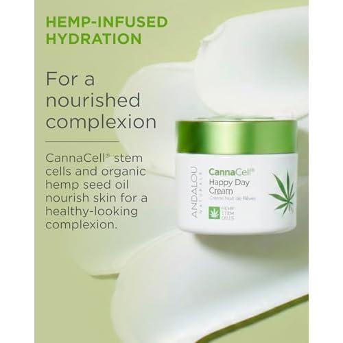 Andalou Naturals Cannacell Happy Day Cream - Hydrating Face Moisturizer with Nourishing Stem Cells - Rich in Vitamins, Plant-Based Proteins, & Omegas for Glowing Skin - 1.7 Fl Oz