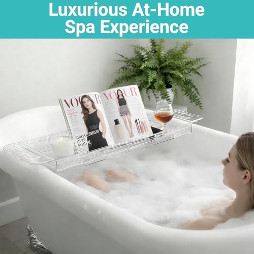 Expandable Bathtub Tray Caddy with Tablet Holder