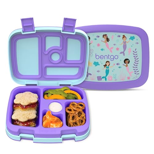 Bentgo Kids Prints Leak-Proof, 5-Compartment Bento-Style Kids Lunch Box - Ideal Portion Sizes for Ages 3-7, Durable, Drop-Proof, Dishwasher Safe, & Made with BPA-Free Materials (Mermaids in the Sea)