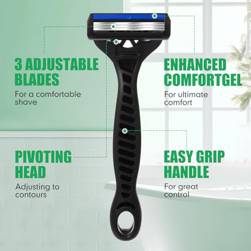 Men's Disposable Razors Bulk 3-Blade Safety Shavers with Lubricating Bar, Individually Wrapped