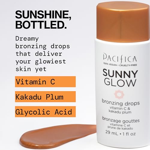 Pacifica Sunny Glow Liquid Face Bronzer Drops - Face Makeup Bronzing,Cheeks for Instant Sun-Kissed Glow,VitaminC,Glycolic Acid Infused Liquid Bronzer,Illuminating,Highlighting Clean (Pack of 2)