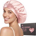 LitBear Pink 100% Mulberry Silk Bonnet for Sleeping, 22 Momme Silk Hair Wrap with Elastic Band