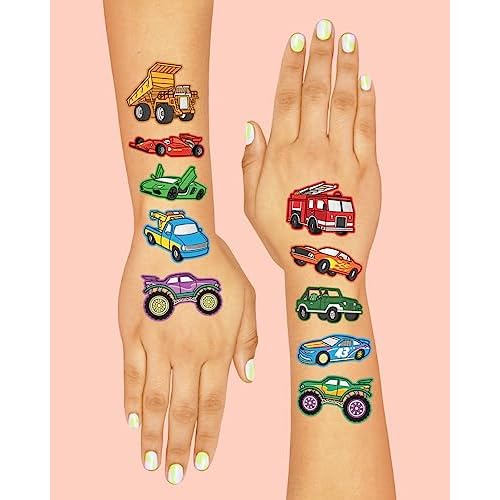 xo, Fetti Cars and Trucks Temporary Tattoos for Kids - 42 Foil style | Birthday Party Supplies, Race Car Party Favors + Construction Decor