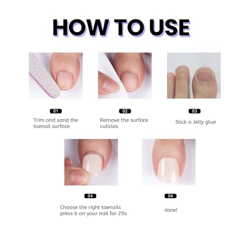 Geyakal French Tip Toenails-6 Short Square Fake Nails 240Pcs Press On Reusable Acrylic