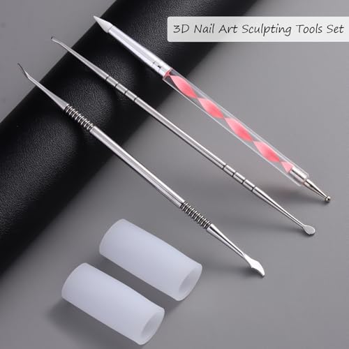 3D Nail Sculpting Tool Set - 3 Dual-Head Pens & 2 Finger Sleeves