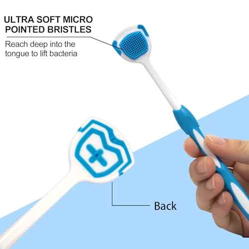 e Scraper and Brush for Adults, 5-Pack with Travel Case, Micro Bristle Tongue Cleaner (5 Colors)