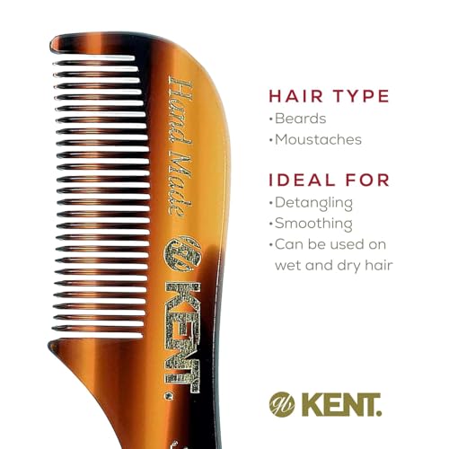 Kent A 81T X-Small Men's Beard and Mustache Pocket Comb, Fine Toothed Pocket Size for Facial Hair Grooming and Styling.Saw-cut Hand Polished. Made in England (Pack of 2)(Tortoiseshell/Graphite)