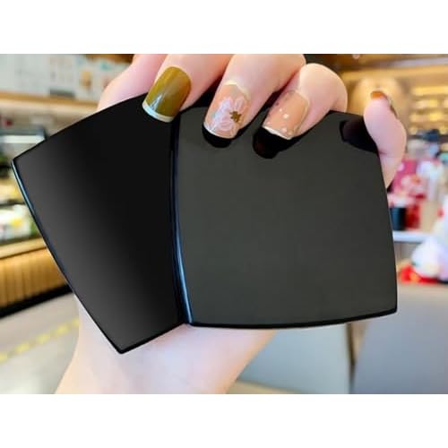 12 Pcs Fashion Compact Cosmetic Mirror, Elegant Compact Purses Makeup Mirror, Small Compact Mirror 2 x 1 Magnification, Square Compact Mirror, Perfect for Purses - Travel, Black