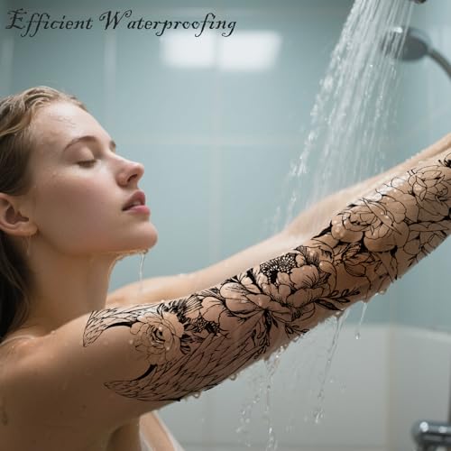 Full Arm Temporary Tattoos Stickers for Adult Women, Millitary Semi Permanent Fake Tattoos Stickers, Temporary Tattoos Realistic 8 Sheets for BBQ Pool Beach Party