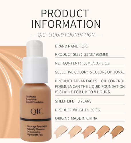 QIC Waterproof Matte Liquid Foundation - Oil Control & Hydrating