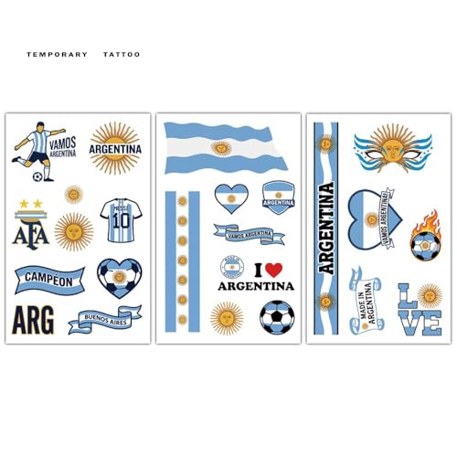 Argentina Flag Temporary Tattoos - 3 Sheets Face Stickers