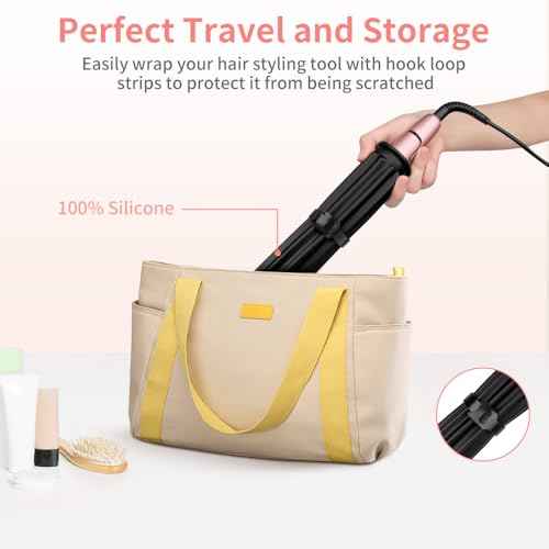 Large Silicone Heat Resistant Mat for Hair Tools, Heat Mat for Curling Iron, Vanity Pad Accessories/Organizer, Portable Hair Styling Hot Tools Mat for Home Travel Salon, with Sticky Tape (Cream)