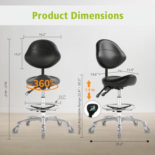 Saddle Stool Chair with Wheels - Ergonomic Height Adjustable