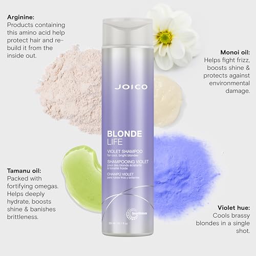 Joico Blonde Life Violet Shampoo | For Cool & Bright Blonde Hair | Neutralize Brassy Tones | Banish Yellow Tones | Boost Shine | Sulfate Free | With Monoi & Tamanu Oil