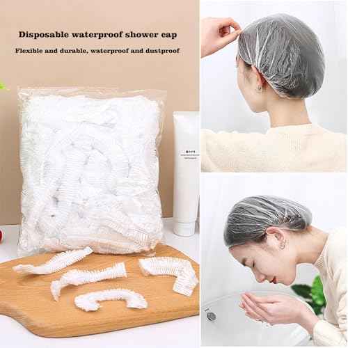 200 PCS Disposable Shower Caps Thickened Waterproof Hair Bath Caps for Women Men Girls Travel Spa Hotel Home Use Salon - Multi-Purpose Elastic Plastic Shower Caps, Essentials Accessories 18.1" (Clear)