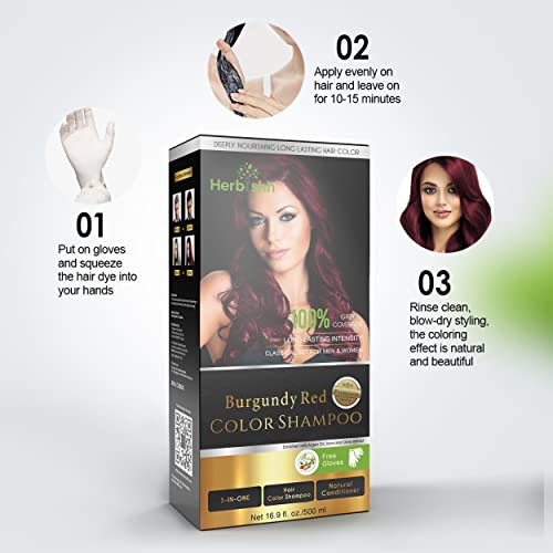 Herbishh 3-in-1 Color Shampoo for Gray Hair Coverage - Burgundy