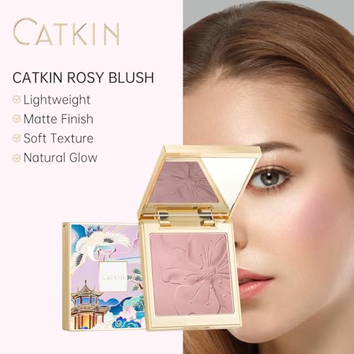 CATKIN Cheek Powder Blush Baked Pink Makeup Blusher Creamy Light Weight Natural Finish 10g (C06 Misty Rain)
