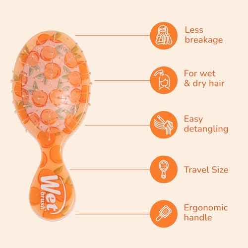 Wet Brush Mini Detangler Hair Brush, Peach (Tutti Fruitti), Detangling Travel Hairbrush, Ultra-Soft IntelliFlex Bristles Glide Through Tangles with Ease, Pain-Free, All Hair Types, Limited Edition