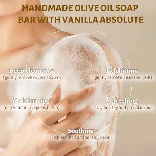 4 PCS Handmade Olive Oil Soap with Vanilla and Shea Butter, 2-In-1 Moisturizing Exfoliating Bar Soap with Platycladus orientalis leaves for Hair, Face and Body