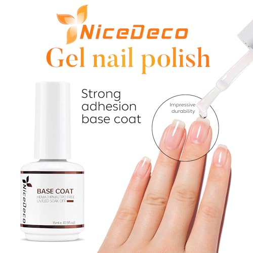 Nicedeco No Wipe Gel Top Coat and Base Coat, 6 Pcs Rubber Base Gel Polish for Nails