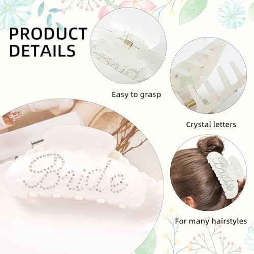 Bride Claw Hair Clip,? Bride White Acrylic Hair Clips with Rhinestone Logo, Bachelorette Party Wedding Birthday Banana Barrettes Hair Decorations for Girl, Trendy Bridal Claws(White)