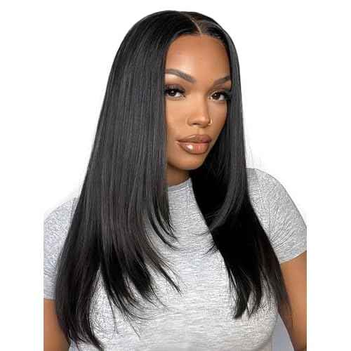 Layered Wig Face-Framing Glueless Wigs Human Hair Pre Plucked Pre Cut 200 Density 6X6 Straight HD Lace Front Ready To Wear Wigs Glueless Human Hair For Black Women Beginner Friendly 18 Inch