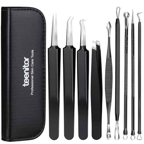 Teenitor Blackhead Remover Tools and Pimple Popper Tool Kit, 9 Pcs Stainless Steel Black Head Remover for Face Tool Comedone Extractor Tool for Blackhead, Pimple, Ance, Whitehead, Facial Hair