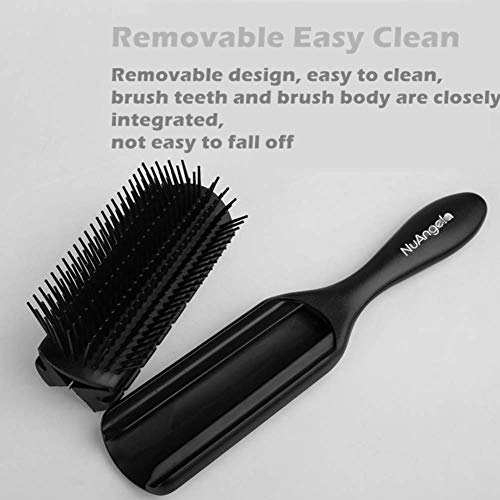 NuAngela Cushion 9 Row Nylon Bristle Brush For Curly Hair, Easy Clean Styling Hairbrush For Detangling Shaping Smoothing Blow-Drying Separating,Defining Curls For Wet, Long, Frizzy, Thick Hair