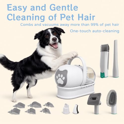 8VR White Dog Grooming Kit Vacuum with 6 Pet Grooming Tools, Quiet & Powerful