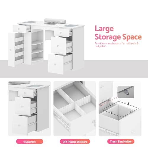 Manicure Table with Glass Display Drawers & Dust Collector
