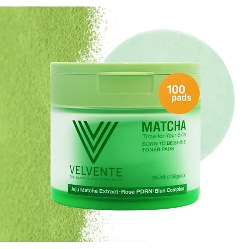 Matcha Face Toner Pads for Dark Spots, Acne-Prone & Dull Skin, Hydrating Facial Toning Polish Pad Recovery & Refining with Rose PDRN, Peptides & Hyaluronic Acid, Korean Skin Care, 100 Pads (1 Pack)