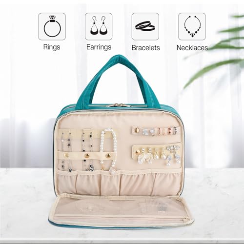 Hanke Hanging Travel Toiletry Bag with Jewelry Organizer, Turquoise