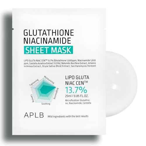 APLB Glutathione Niacinamide Sheet Mask 10pcs | LIPO GLUTA NIAC CEN¢â 13.7% 0.85 FL.OZ/Korean Skincare, Deep hydration & Soothing, Sensitive Skin, Improve skin elasticity